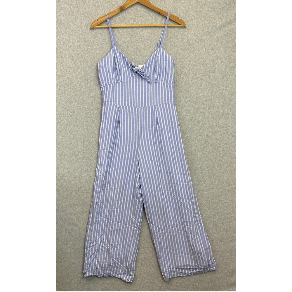 J.Crew Size 4 Tie Front Wide Leg Jumpsuit Blue White Striped Cami Coastal Prep